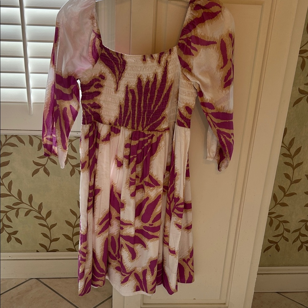 Tanya Taylor Purple and Cream Textured Dress